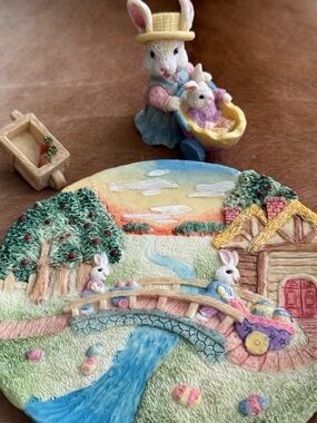 Vintage Popular Imports Miniature Easter Bunny Playset - Pastel Multicolor